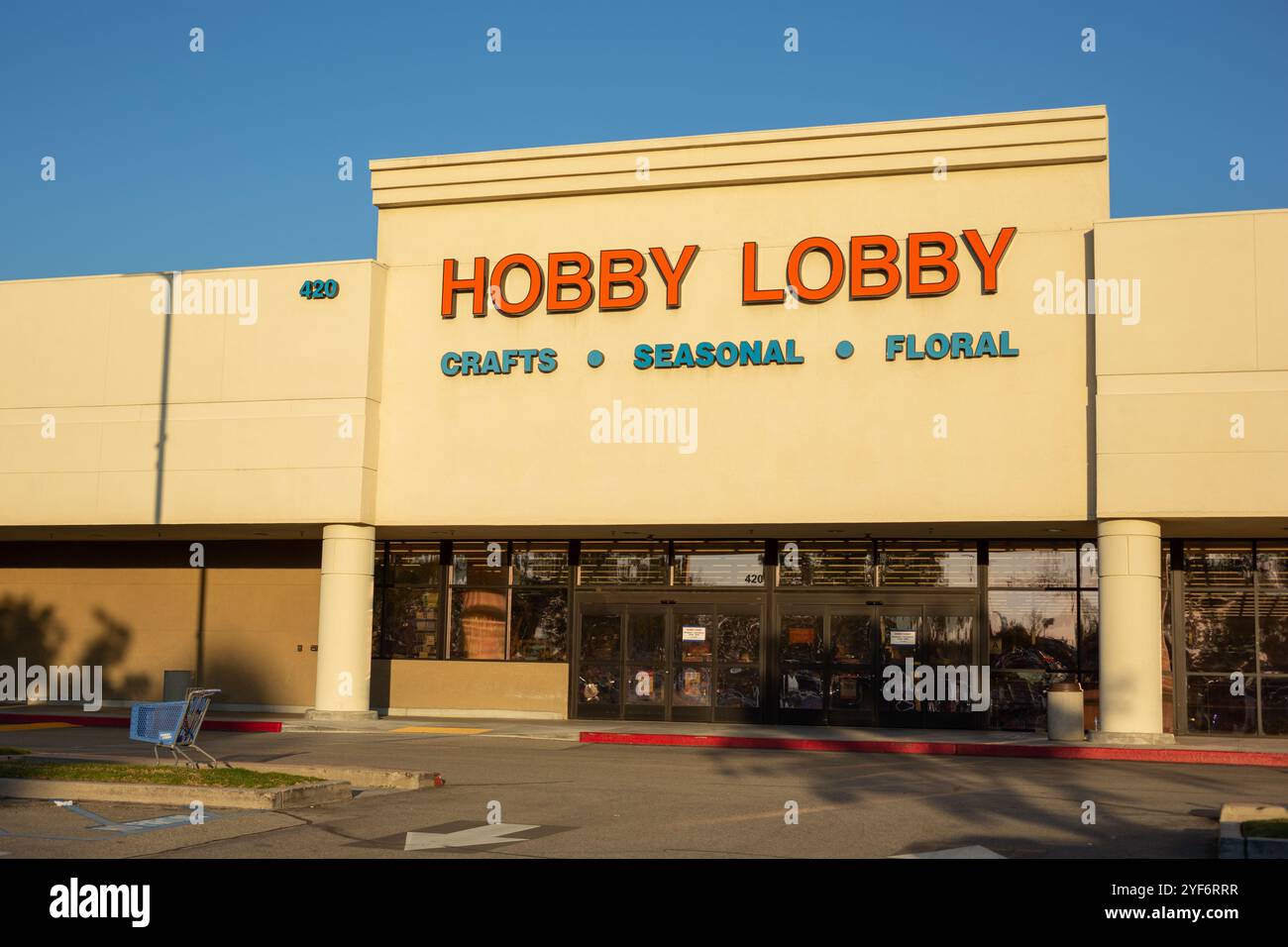 Upland, California, United States - 02-19-2019: A view of a store front sign for the arts and crafts store known as Hobby Lobby. Stock Photo