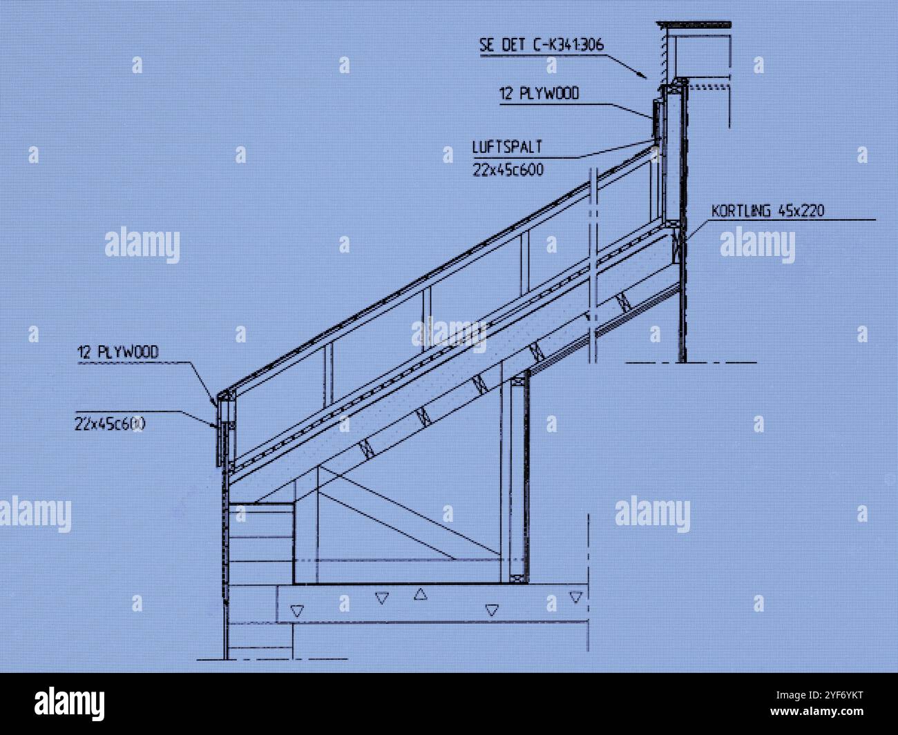 Detailed architectural plan of stairs, construction industry photo Stock Photo