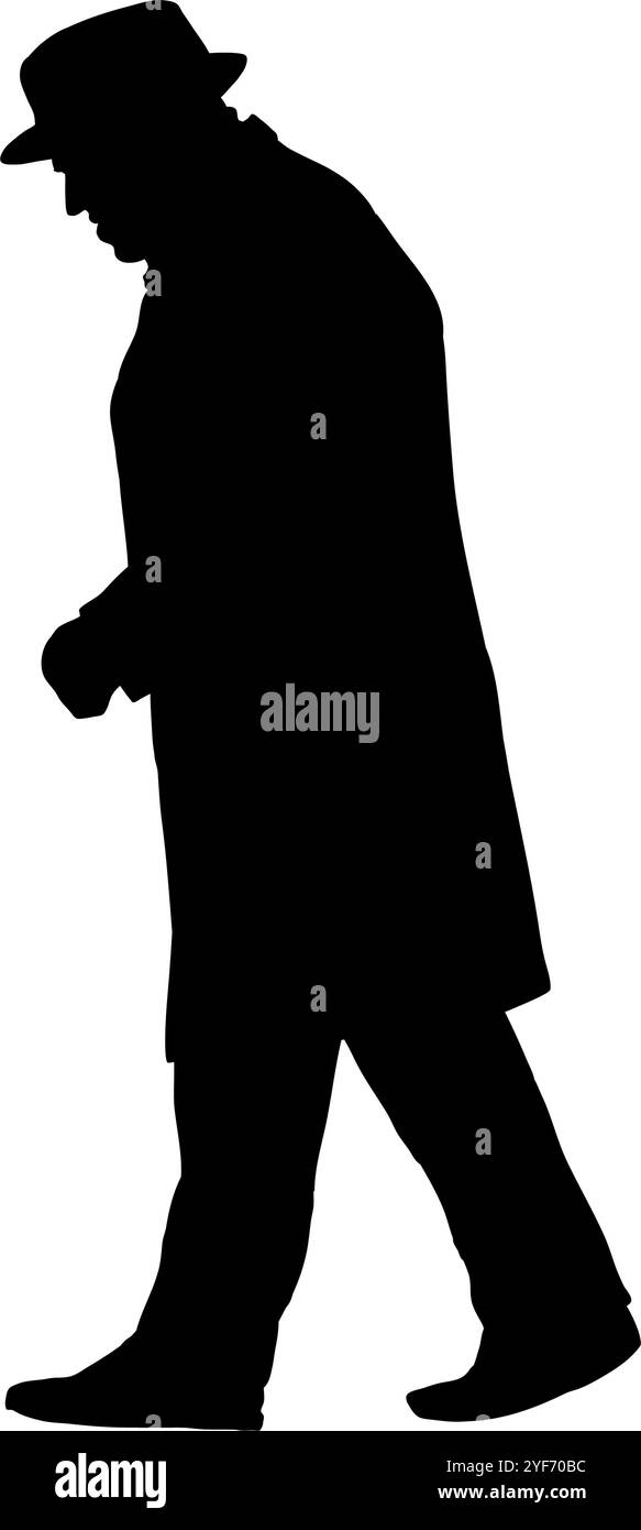 Silhouette of an old man leaning on a cane Stock Vector Image & Art - Alamy