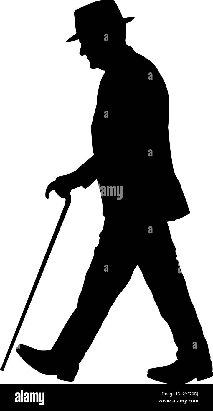 Silhouette of an old man leaning on a cane Stock Vector Image & Art - Alamy