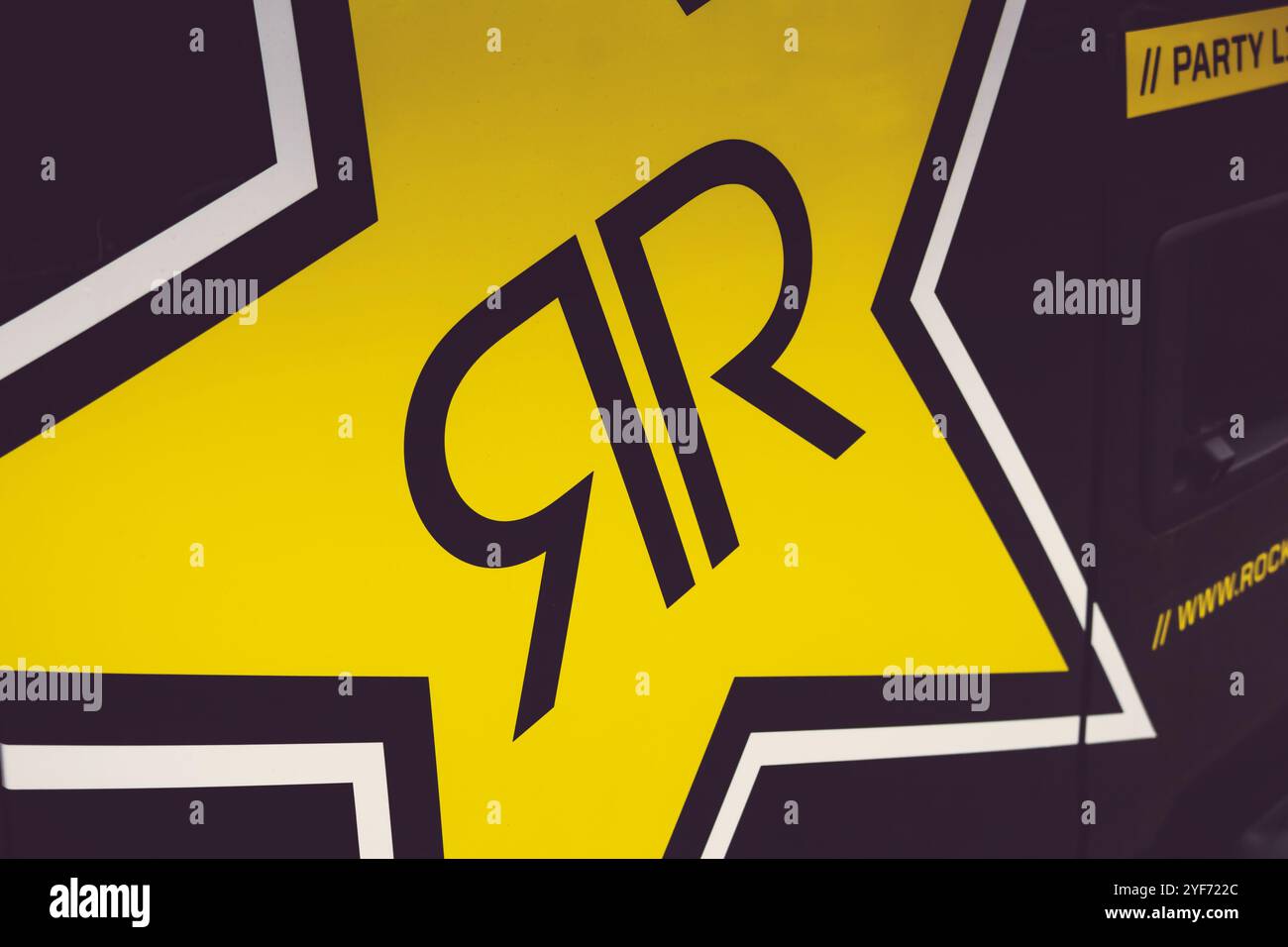 Los Angeles, California, United States - 03-06-2019: A view of the Rockstar energy drink logo. Stock Photo