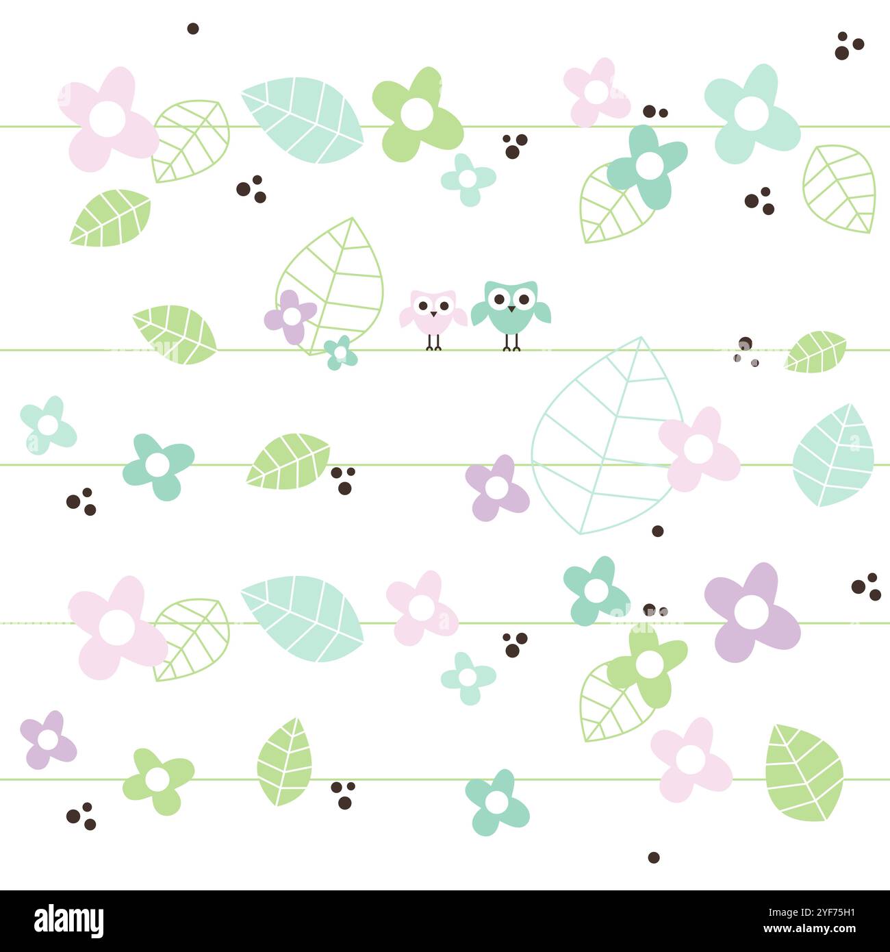 Spring Seamless colorful pattern with owls Stock Vector