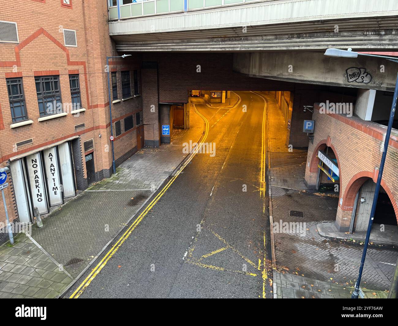 Looking down at the roads beneath The Galleries Shopping Centre from Union Street. Bristol, England, United Kingdom. 29th October 2024. - Smartphone Captured Stock Image