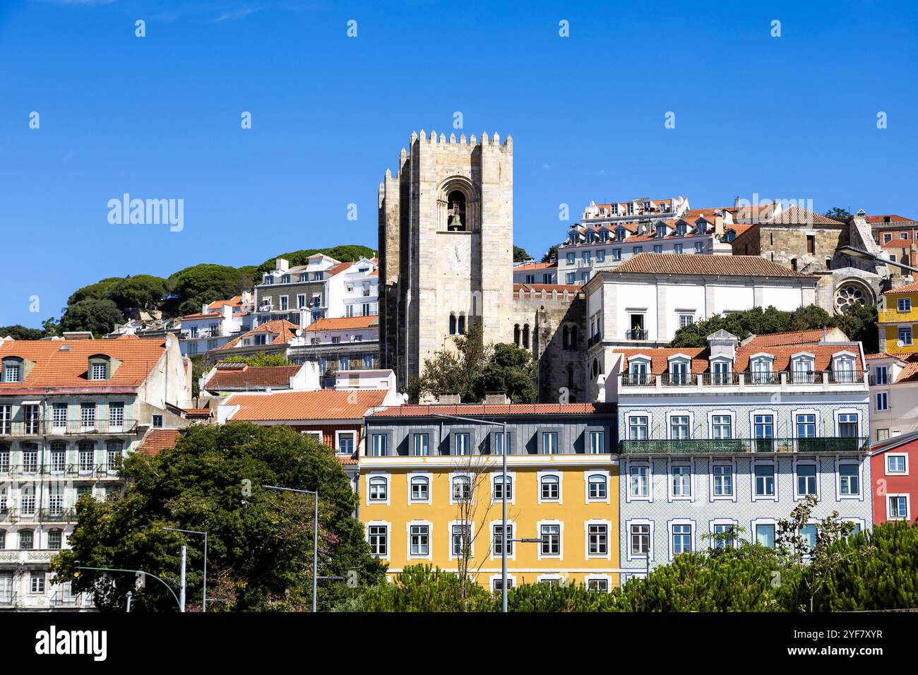 Alfama District including the Cathedral Bell Towers, in Lisbon, Portugal Stock Photo