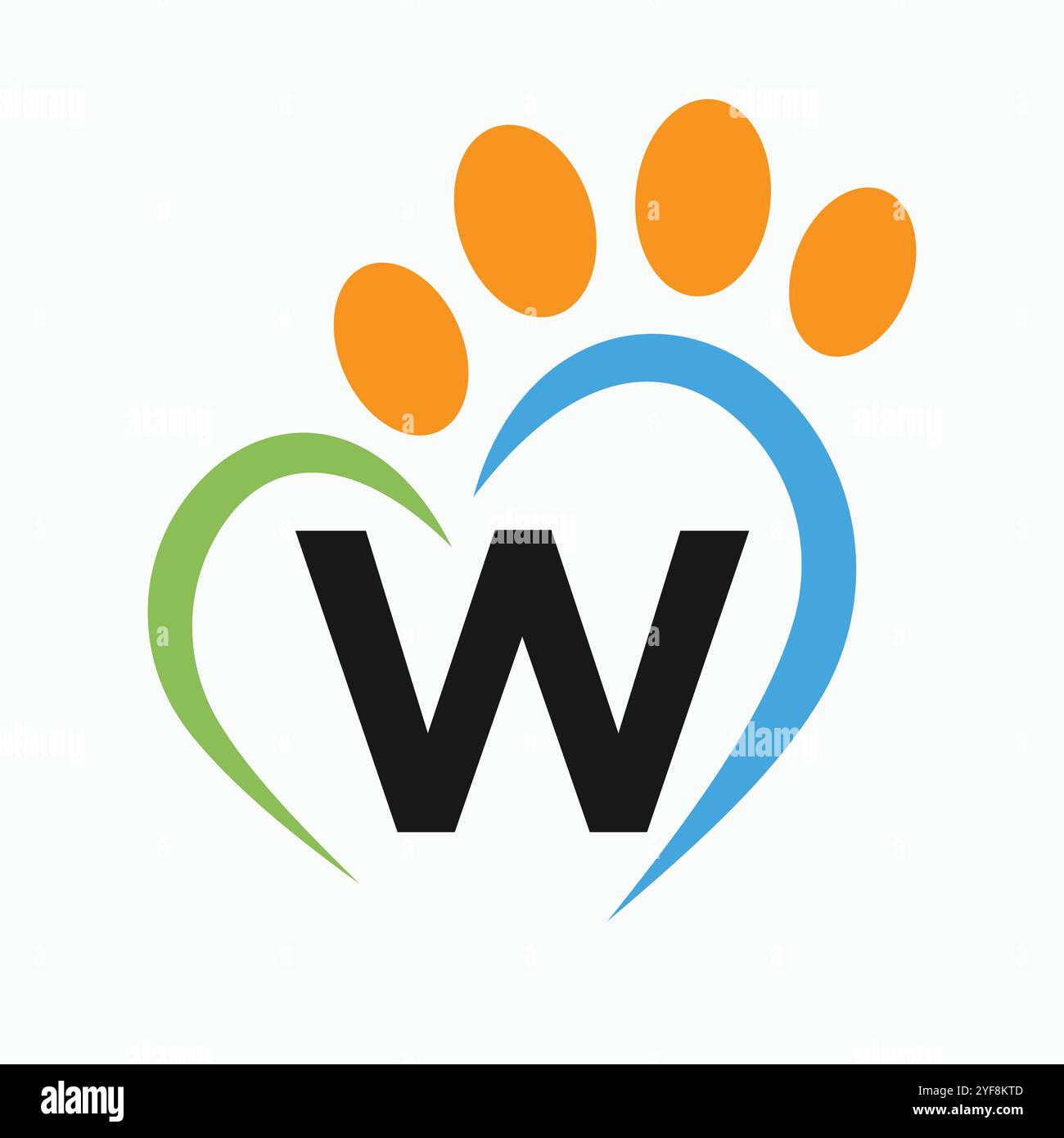 Letter W Pet Logo Design Concept With Paw and Heart Symbol Vector Stock ...