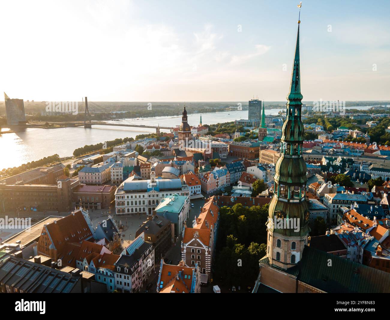 Aerial view of the Riga old town in Latvia. Beautiful historical ...