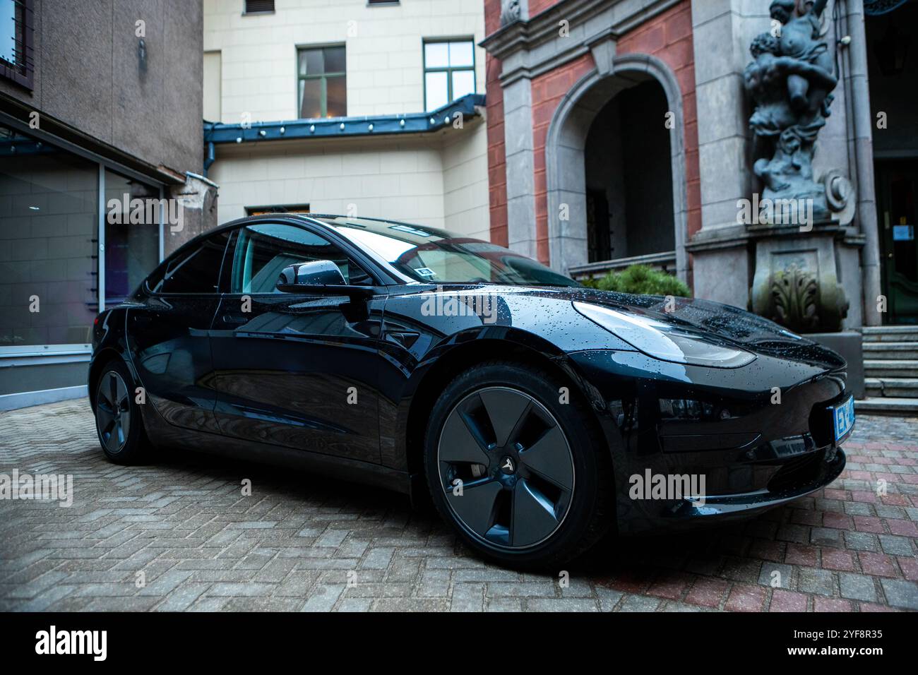 Riga, Latvia August 15, 2023 - The Tesla Model 3 is a luxury all ...