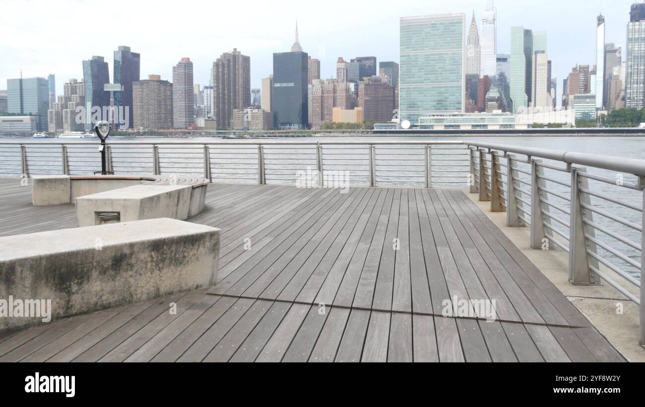 New York City waterfront skyline, Manhattan Midtown buildings ...