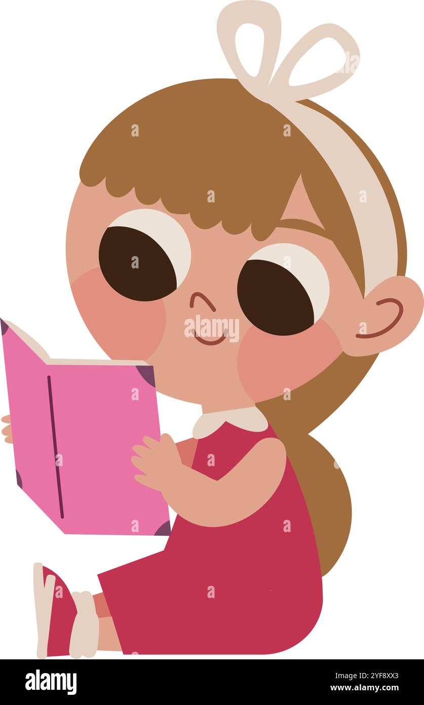 little girl sitting and reading book Stock Vector Image & Art - Alamy