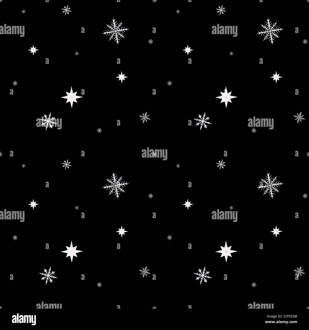 Seamless pattern with snow and snowflakes in different shapes and forms ...