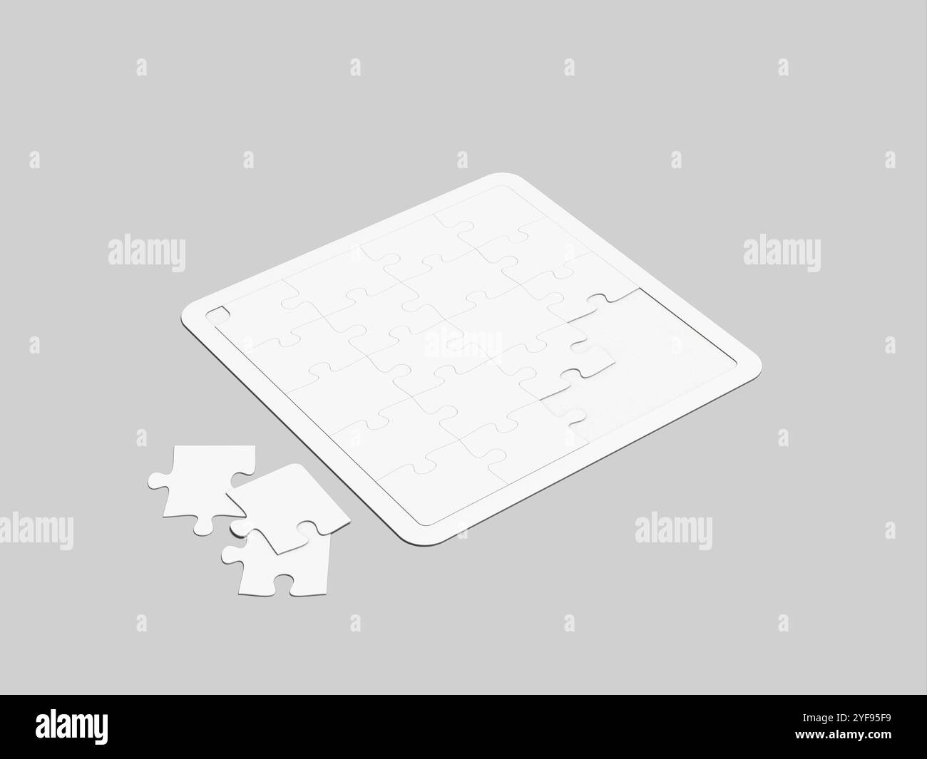 White Jigsaw Puzzle Mockup 3D Render Stock Photo