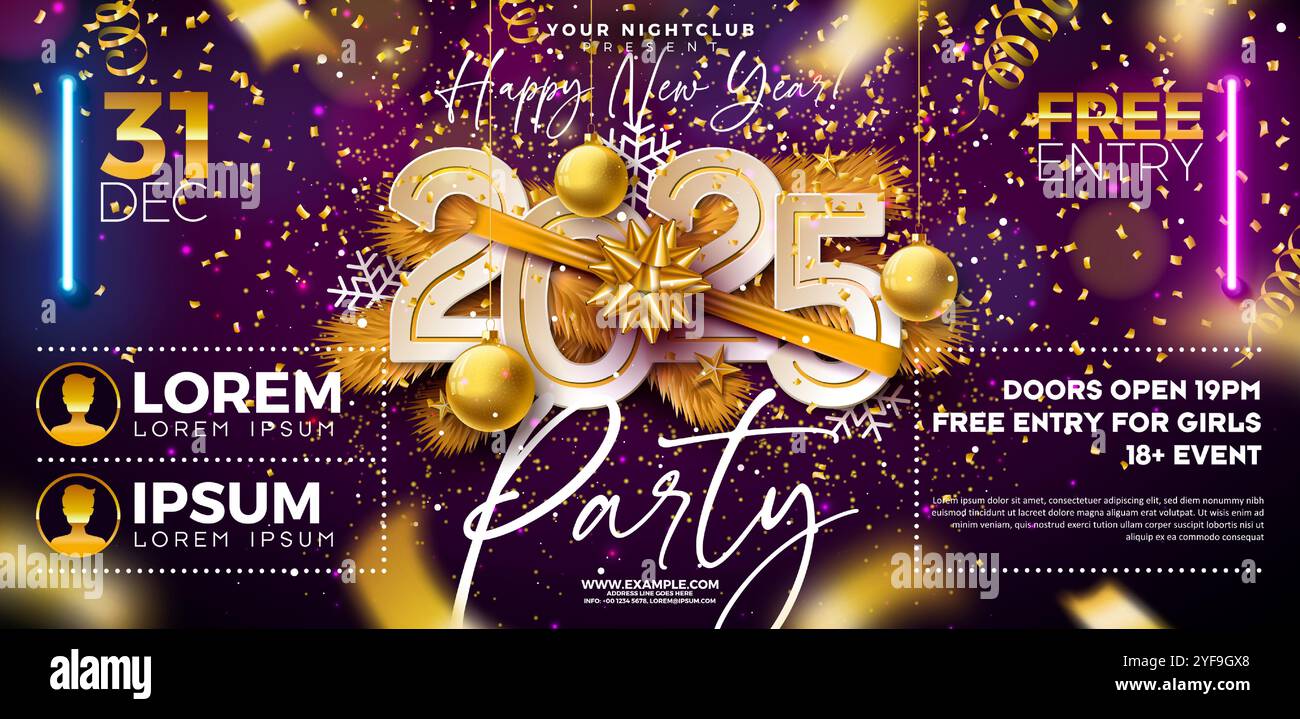 Happy New Year 2025 Party Celebration Banner Template Illustration with ...