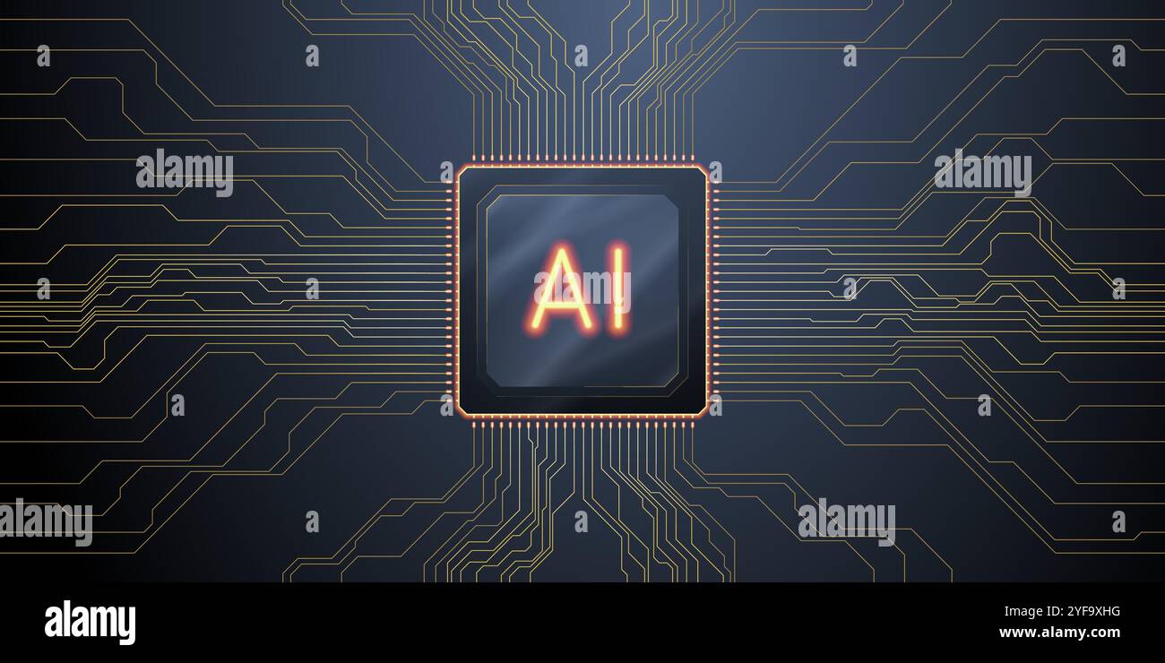 AI Semiconductor With Neon Yellow Artificial Intelligence Logo Stock 