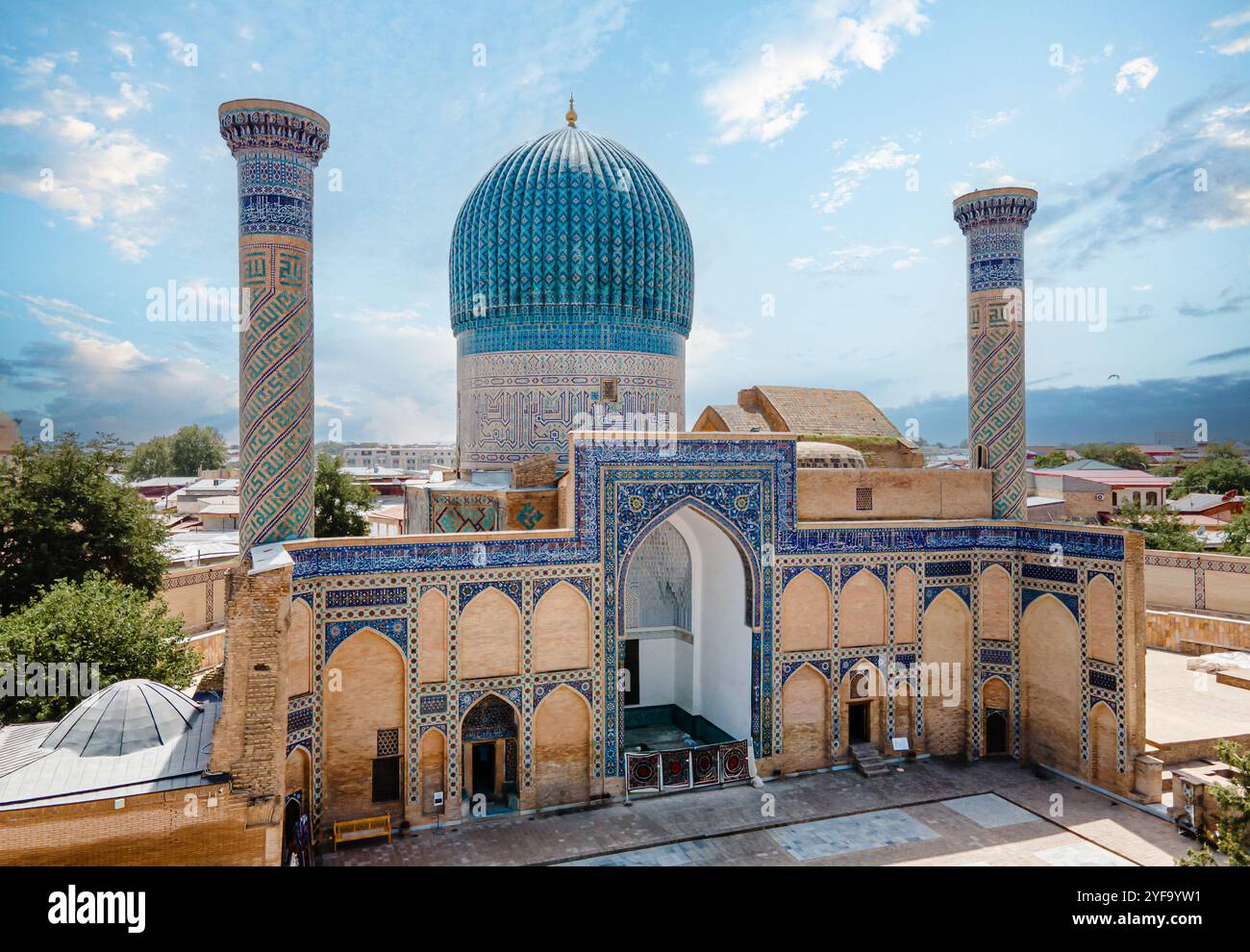 Samarkand, Uzbekistan aerial drone view of Gur-e-Amir - a mausoleum of ...