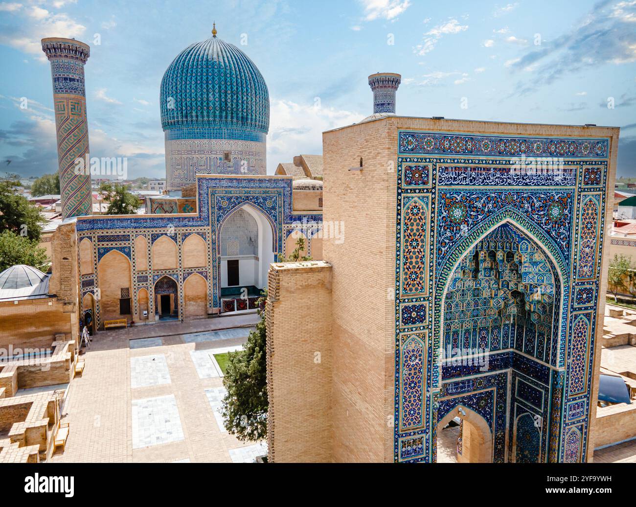 Samarkand, Uzbekistan aerial view of Gur-e-Amir - a mausoleum of the ...