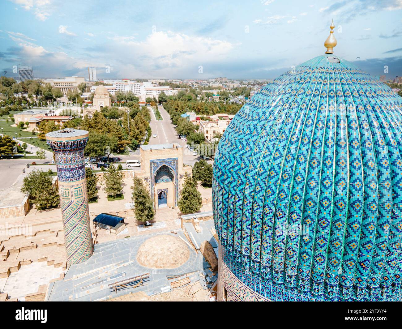 Samarkand, Uzbekistan aerial view of Gur-e-Amir - a mausoleum of the ...