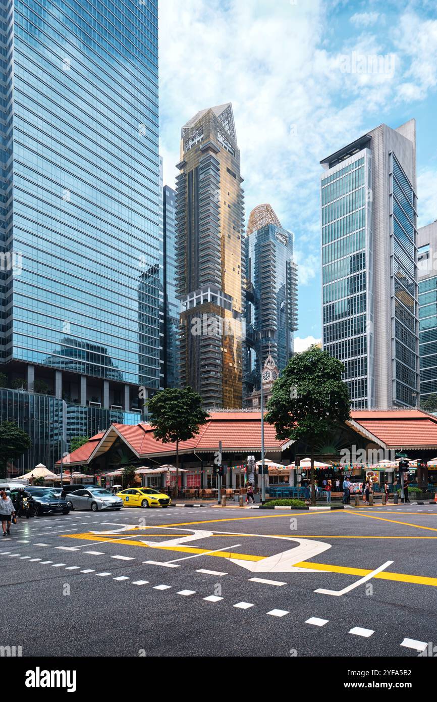 Singapore - January 18, 2025: The Lau Pa Sat food court hawker center. (Telok Ayer) is a historic Victorian cast-iron market. Stock Photo
