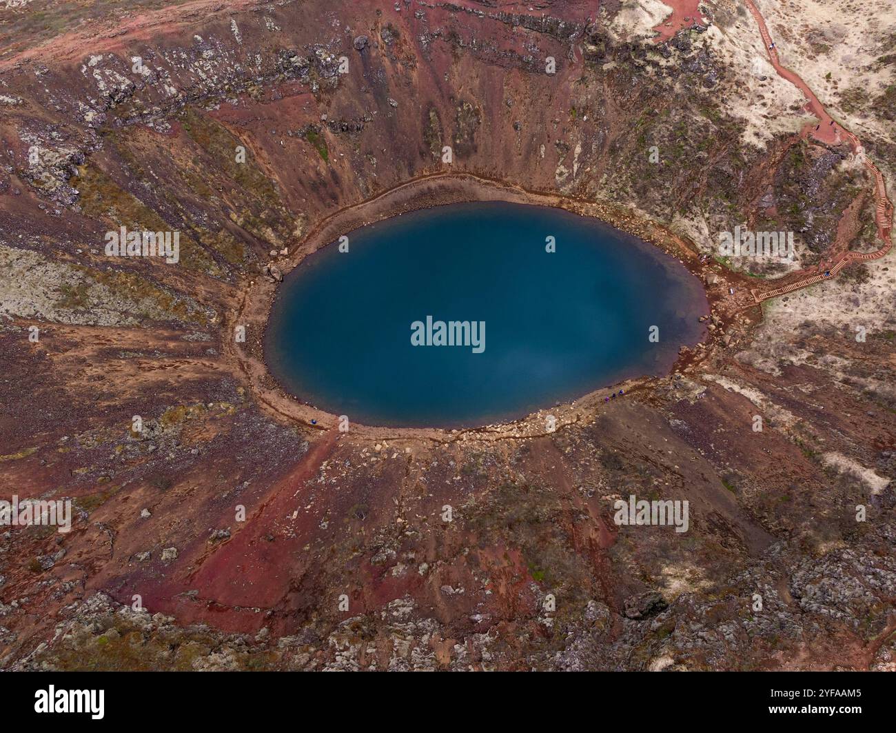 Aerial view of Kerið volcanic crater lake, a striking natural landmark ...