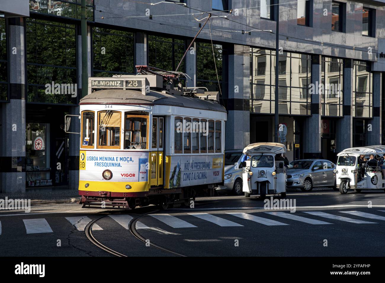 Lisbon, Portugal, October 20 2018 : Traditional local transportation tram at alfama area at Lisbon city in Portugal, Europe Stock Photo