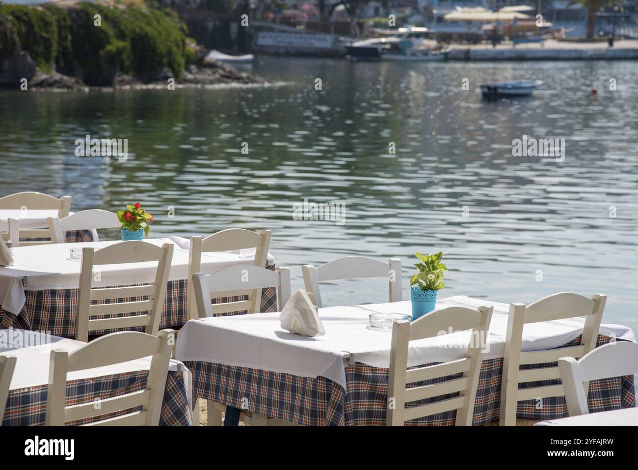 Traditional Cretan Food Restaurant near the sea at chalkidiki area in Greece Stock Photo