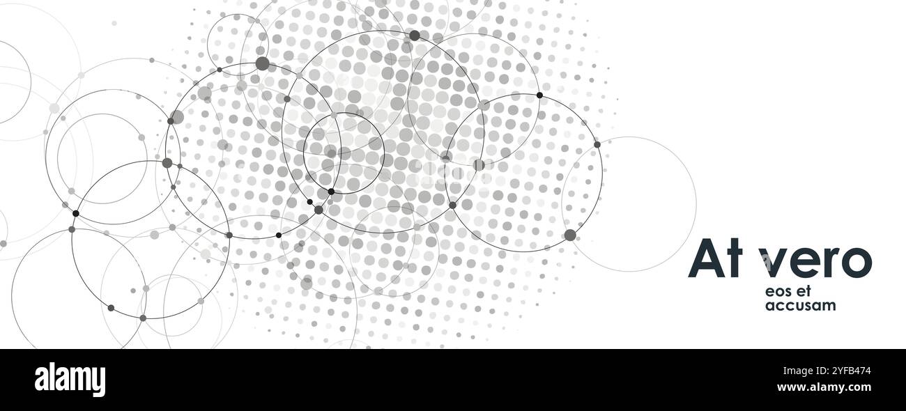 Circle connect in flat style. Halftone dots background. Circle halftone pattern. Vector cover Stock Vector