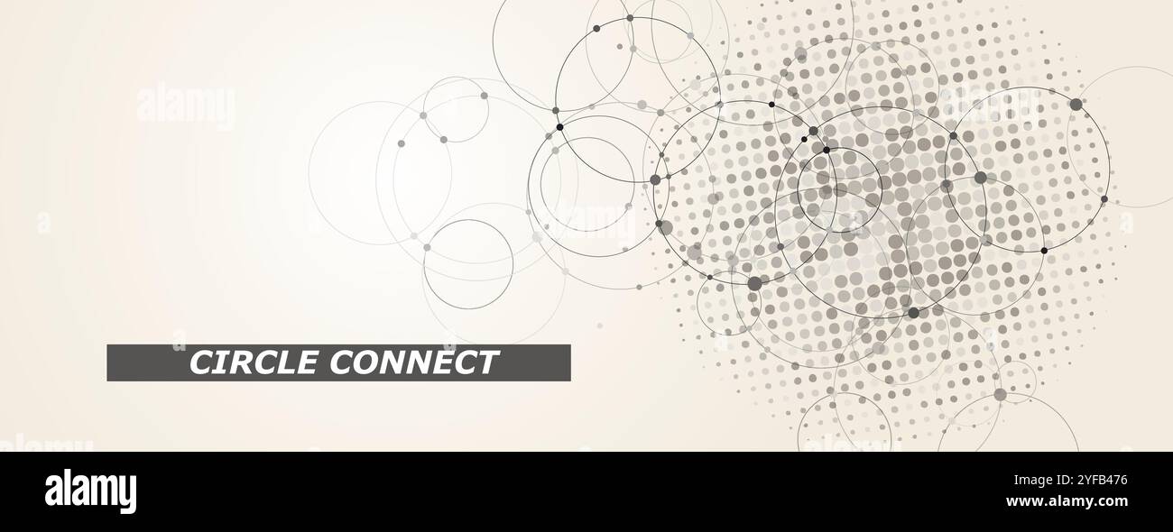 Circle connect in flat style. Halftone dots background. Circle halftone pattern. Vector cover Stock Vector