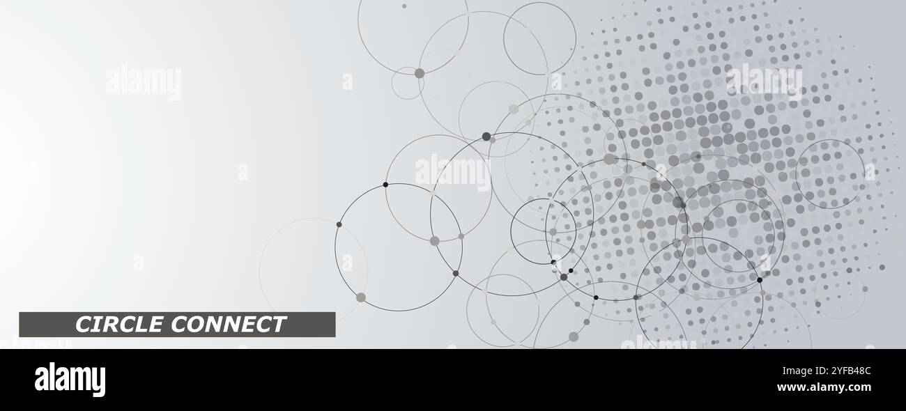 Circle connect in flat style. Halftone dots background. Circle halftone pattern. Vector cover Stock Vector