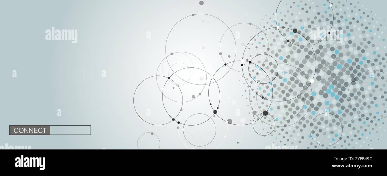 Gray circle connect on halftone background. Banner template. Abstract vector illustration Stock Vector
