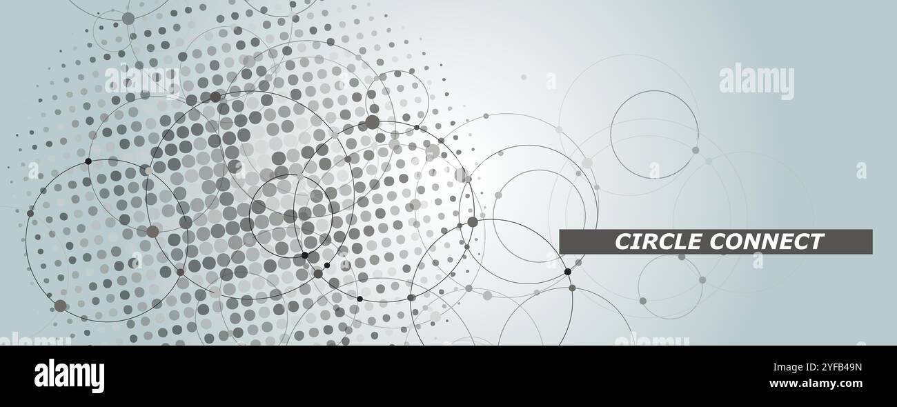 Circle connect in flat style. Halftone dots background. Circle halftone pattern. Vector cover Stock Vector