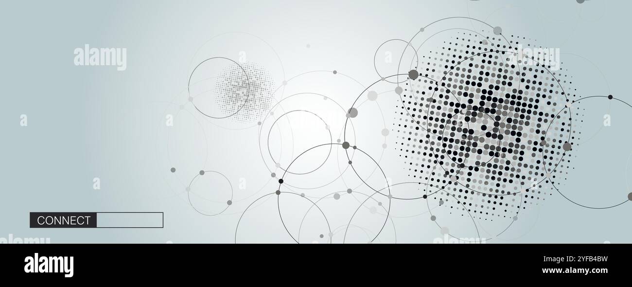 Gray circle connect on halftone background. Banner template. Abstract vector illustration Stock Vector
