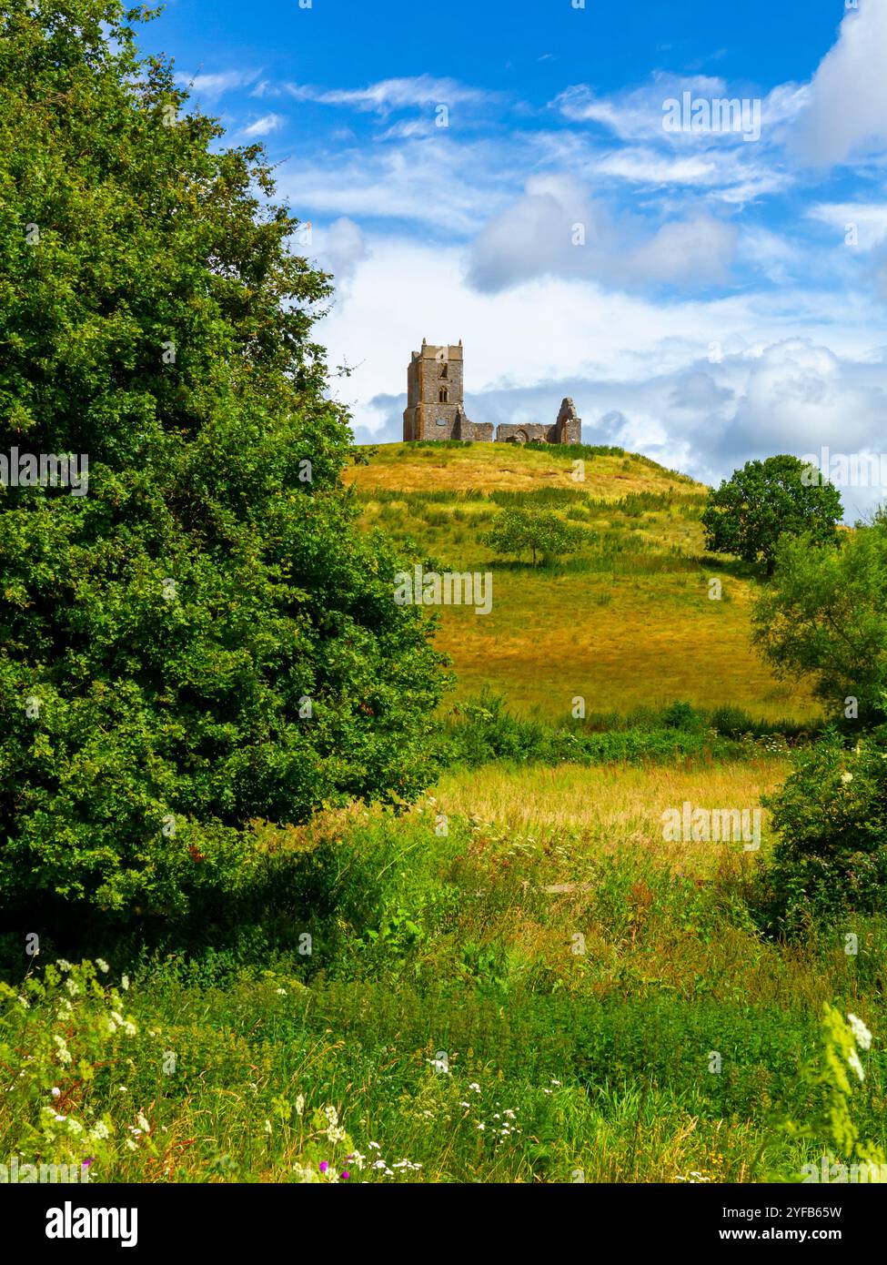 The never completed church built in 1793 at the top of Burrow Mump a ...