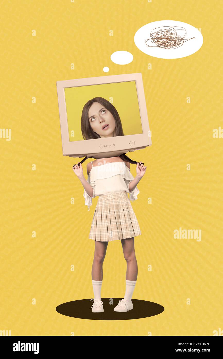 Composite collage image of funny female computer monitor curious ...