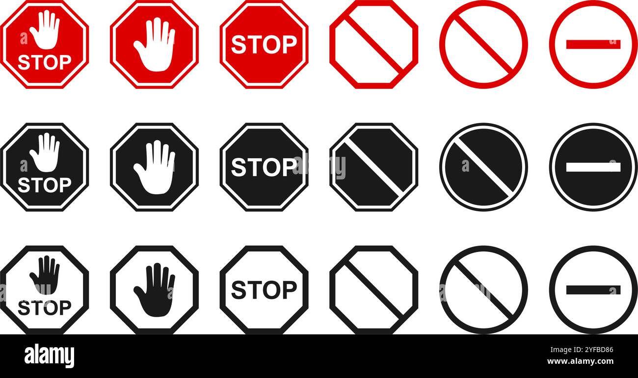 stop sign icon set vector illustration isolated on white background. Stock Vector