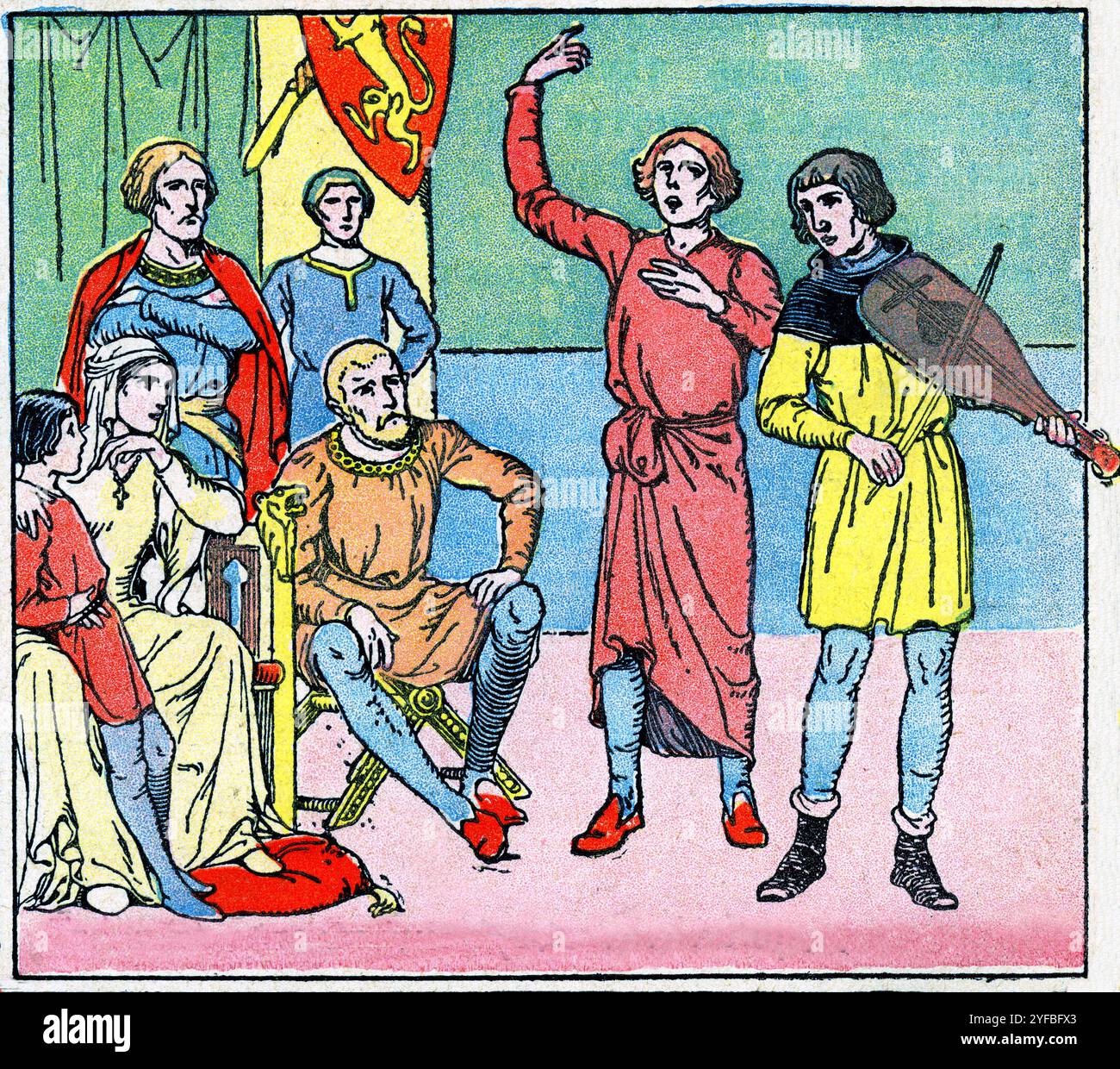 Occitan troubadours entertaining a lord and his family in the 13th ...