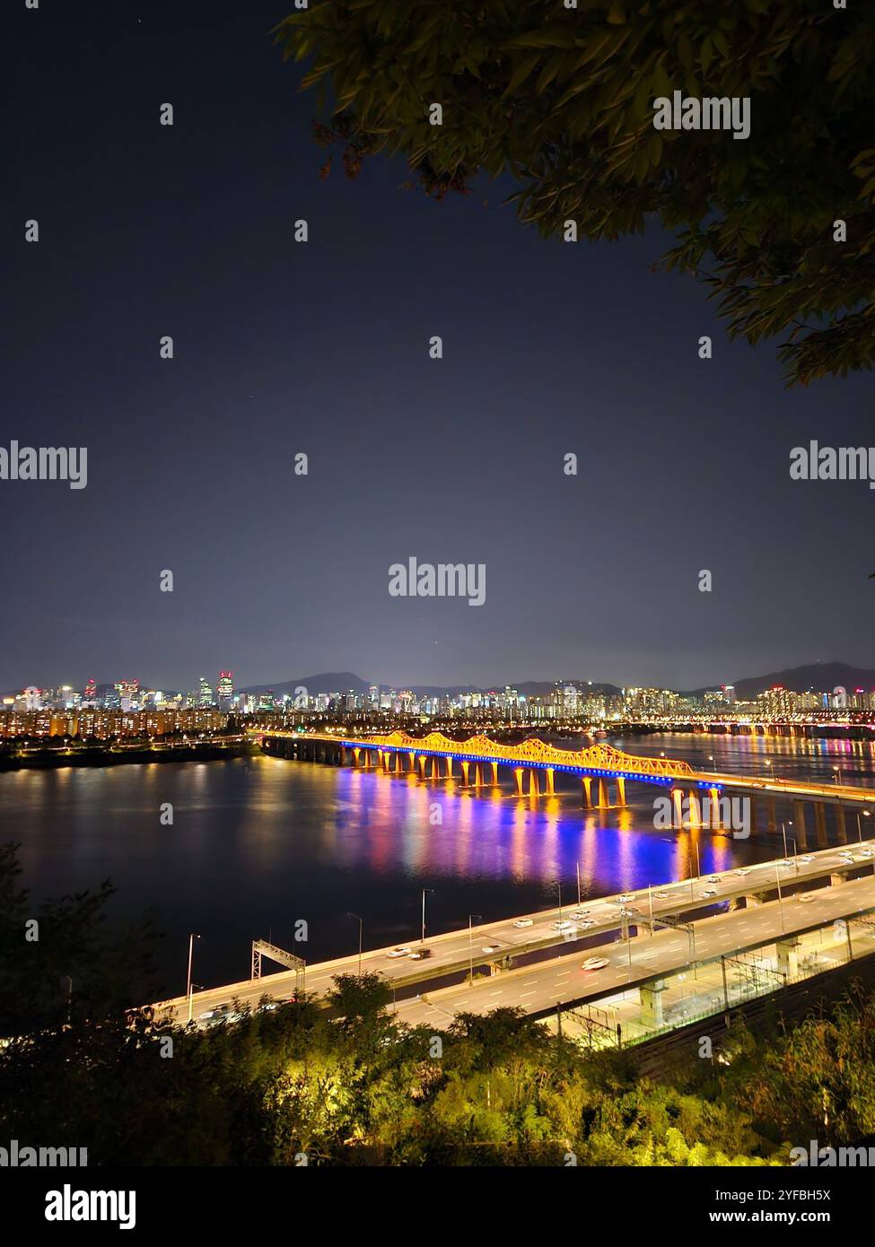 enjoying the night view of the bridge - Smartphone Captured Stock Image