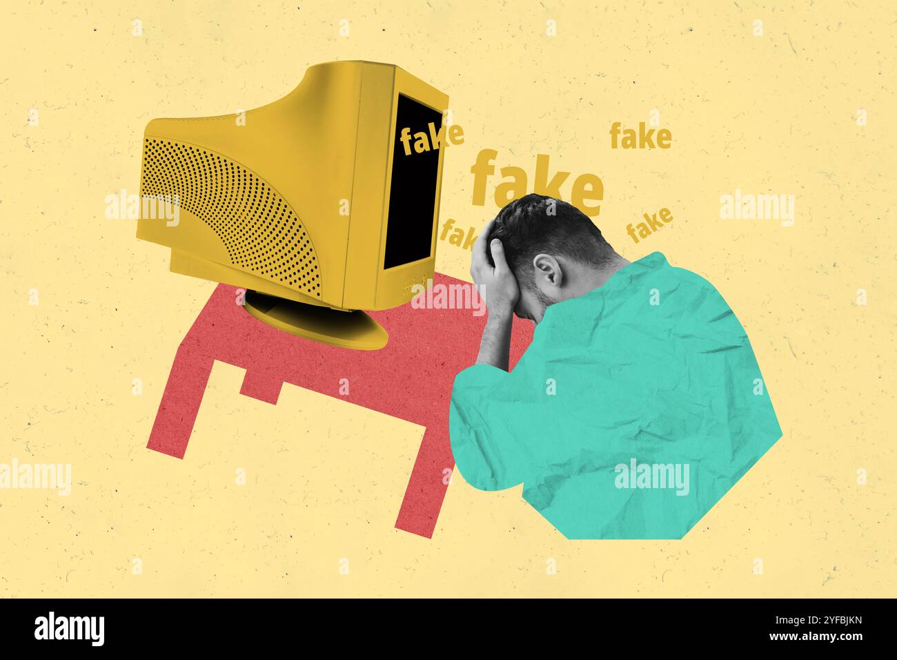 Creative collage picture young man depressed sad despair computer pc ...