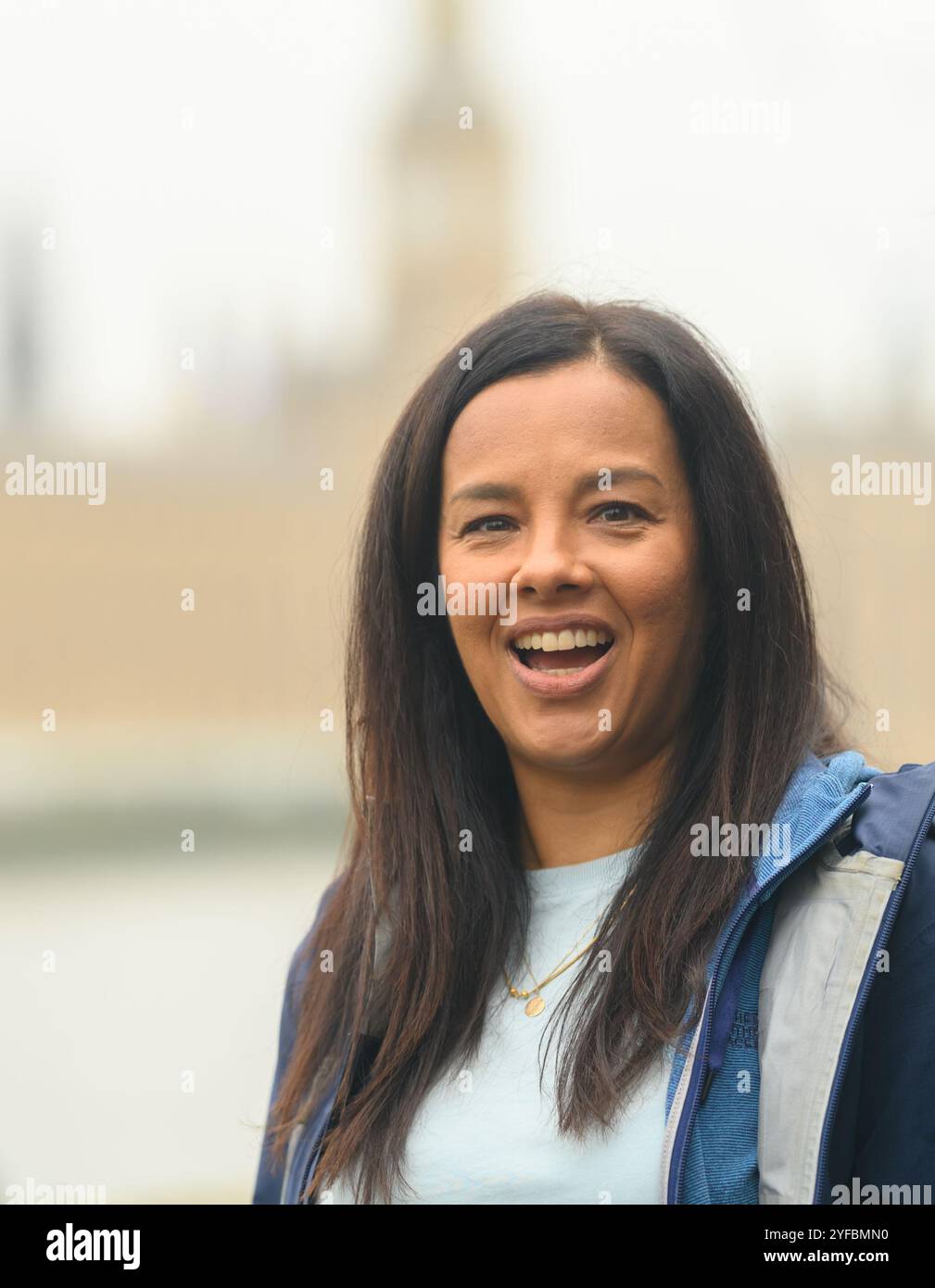 Liz Bonnin - TV wildlife presenter - being interviewed before the March For Clean Water, London, 3rd Nov 2024 Stock Photo