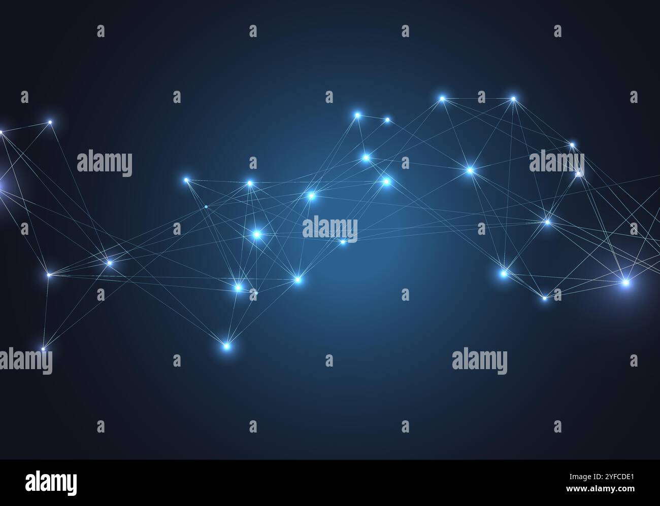 Abstract vector glowing bright molecules with dots and lines on blue background Stock Vector