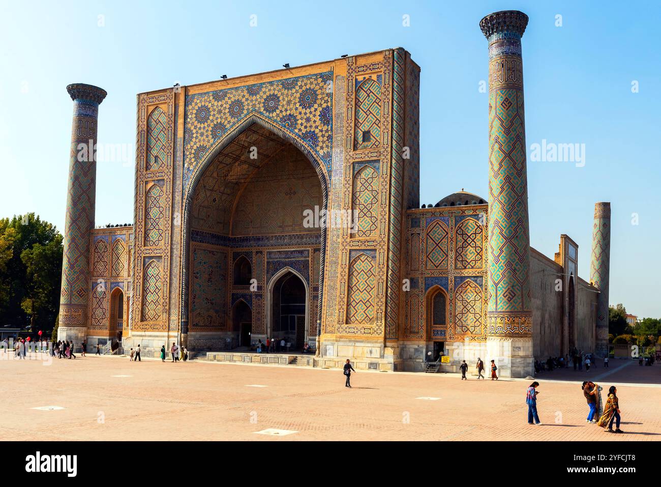 The Ulugbek Madrasah located by Registan Square in the historic center of Samarkand, Uzbekistan. The madrasah was built by the order and under the dir Stock Photo