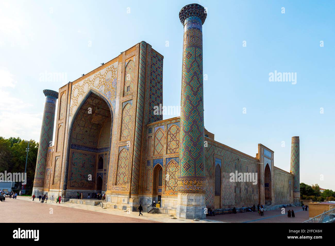 The Ulugbek Madrasah located by Registan Square in the historic center of Samarkand, Uzbekistan. The madrasah was built by the order and under the dir Stock Photo