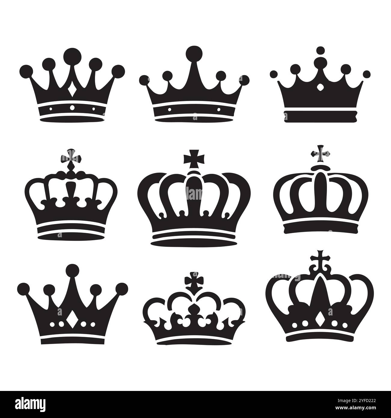 Silhouette set of crown on white background Stock Vector Image & Art ...