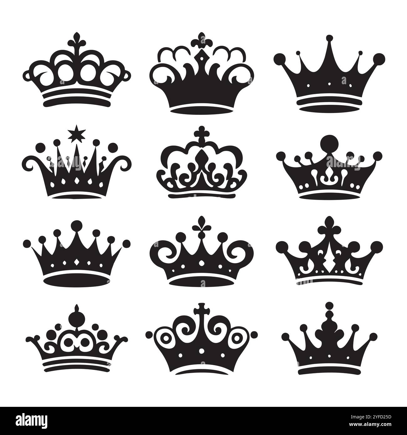 Silhouette set of crown on white background Stock Vector Image & Art ...