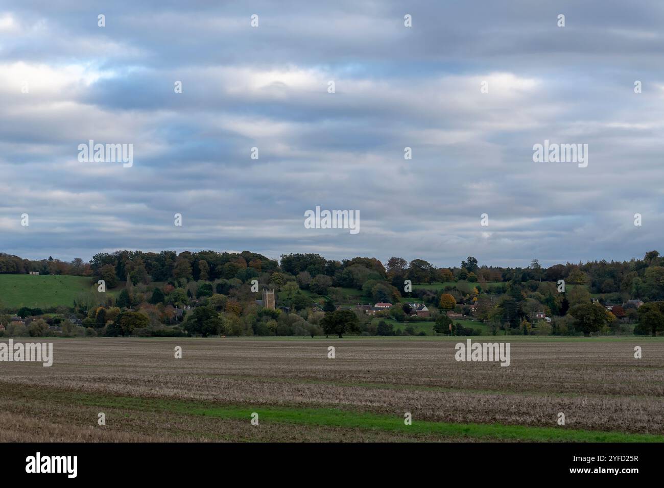 Scopwick A view across the rural landscape with the village of Woolsthorpe in ...