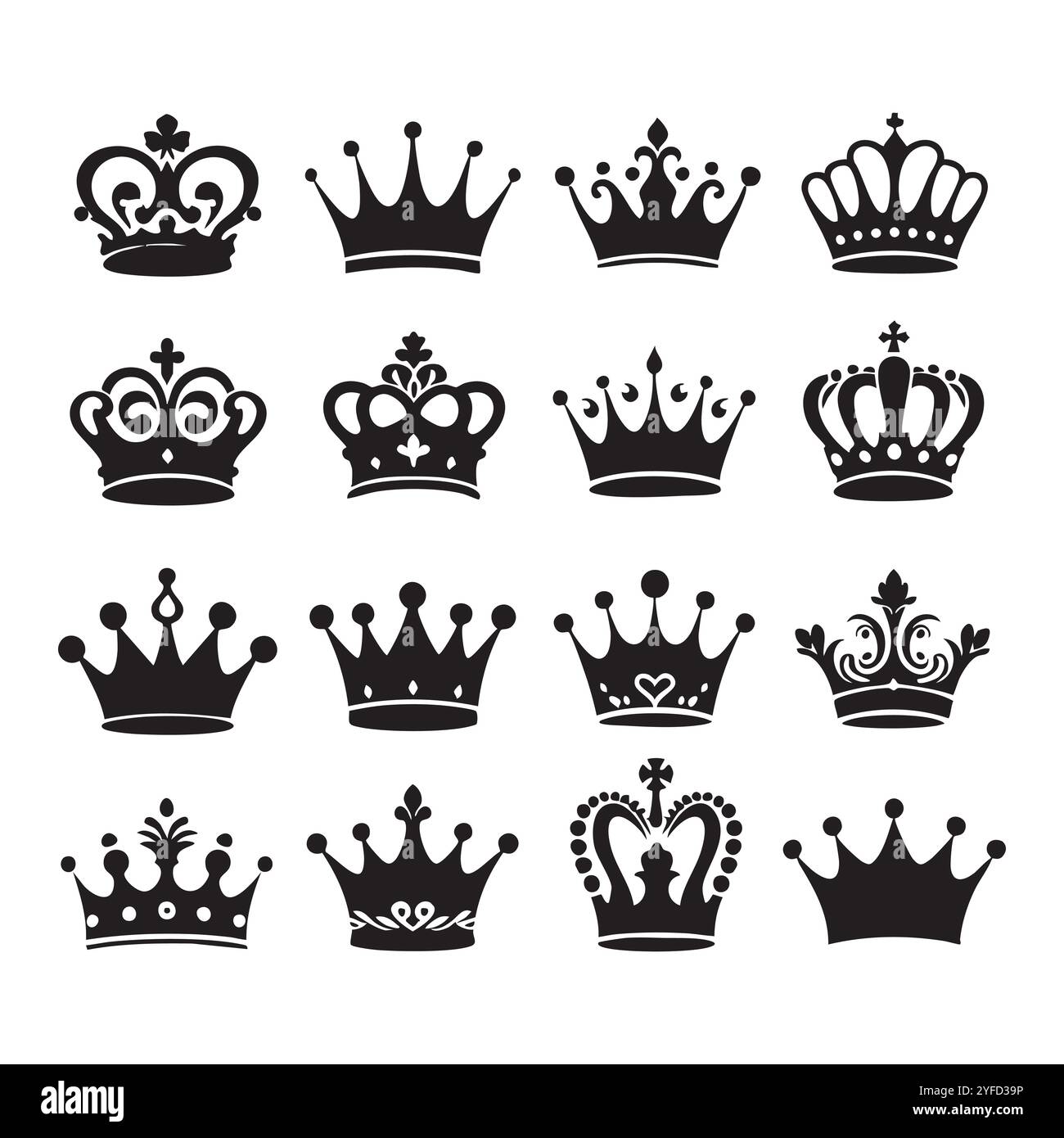 Silhouette set of crown on white background Stock Vector Image & Art ...