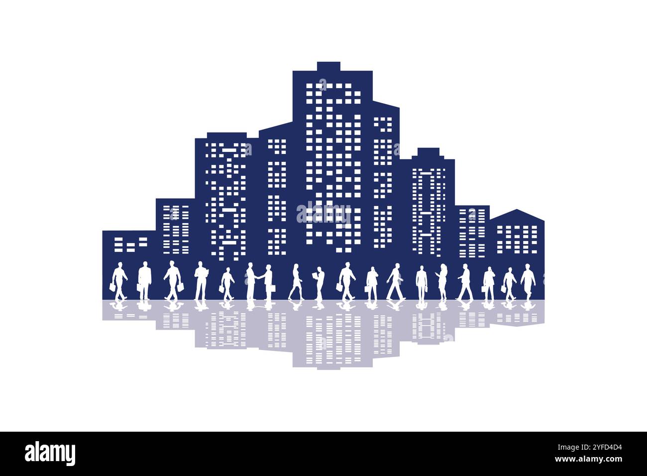 Vector city skyline with modern buildings silhouette with reflection in ...