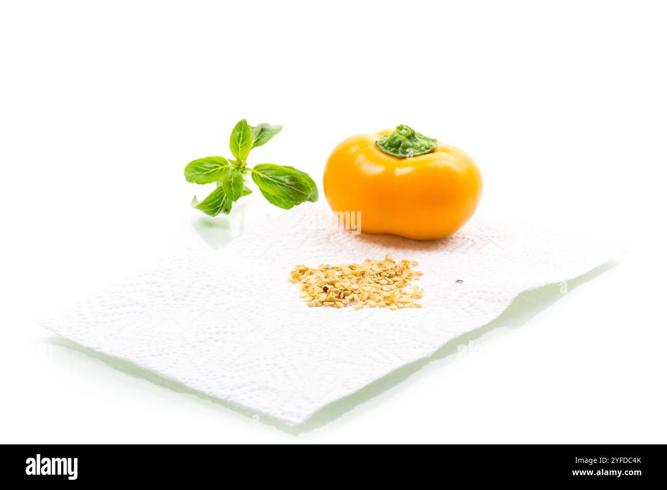 yellow pepper seeds isolated on white background . Stock Photo