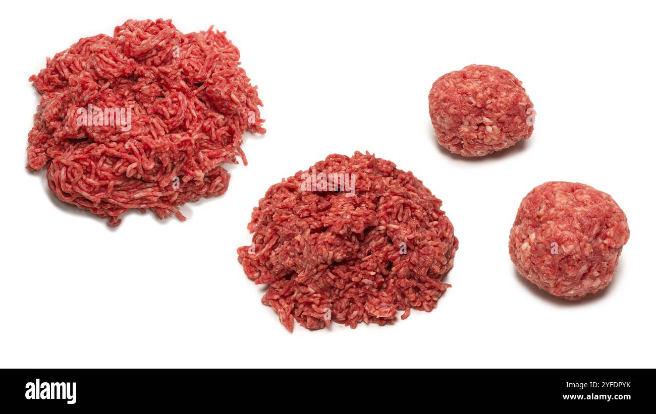 Raw meat balls isolated on white background. Stock Photo