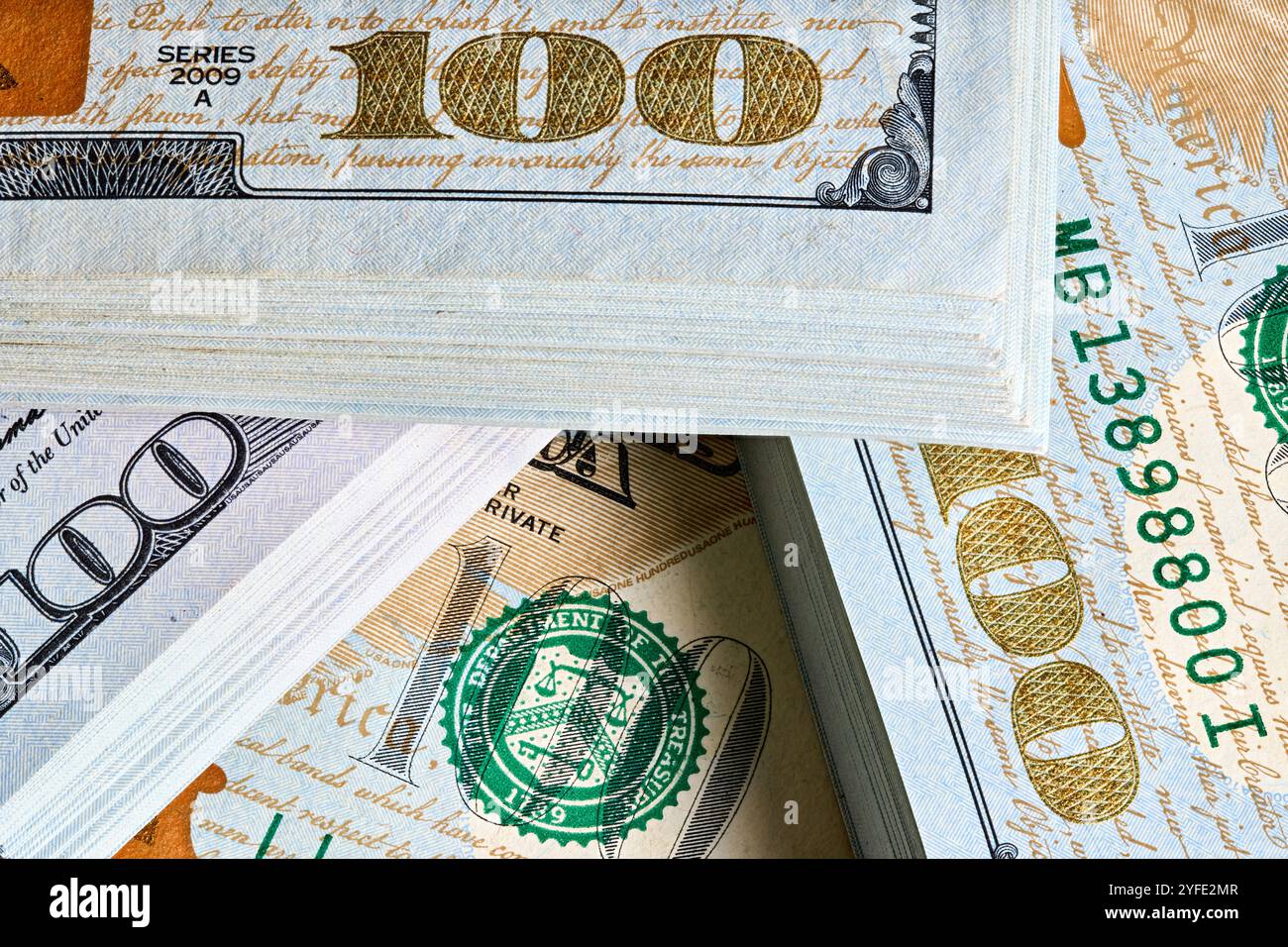 New US Dollar USD 2009 series bill bundles background for design. Many  bundle of US 100 dollars bank notes Stock Photo - Alamy