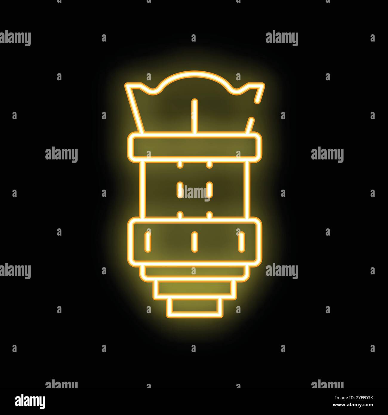 Glowing neon line camera lens on a black background representing photography and videography Stock Vector