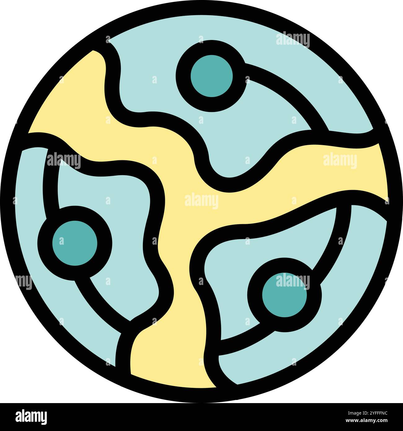 Simple icon of a fantasy planet orbiting around a star system with ...